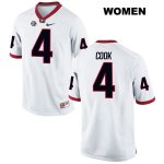 Women's Georgia Bulldogs NCAA #4 James Cook Nike Stitched White Authentic College Football Jersey BGZ0554WU